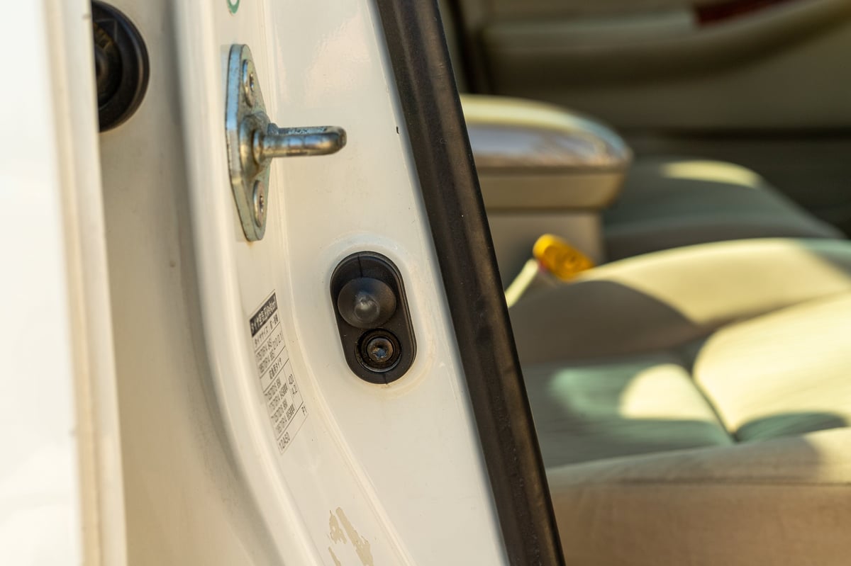 Deadlock installation detail on Ford Transit side door