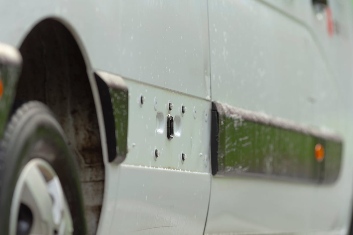 Heavy-duty hook lock fitted to Peugeot Boxer door