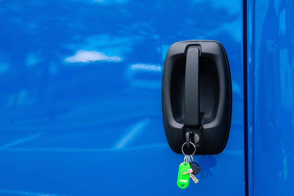 Professional deadlock installation on van door with key